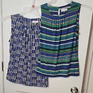 Calvin Klein Women's Blue and Green Geometric Top Size‎ MP Lot Of 2